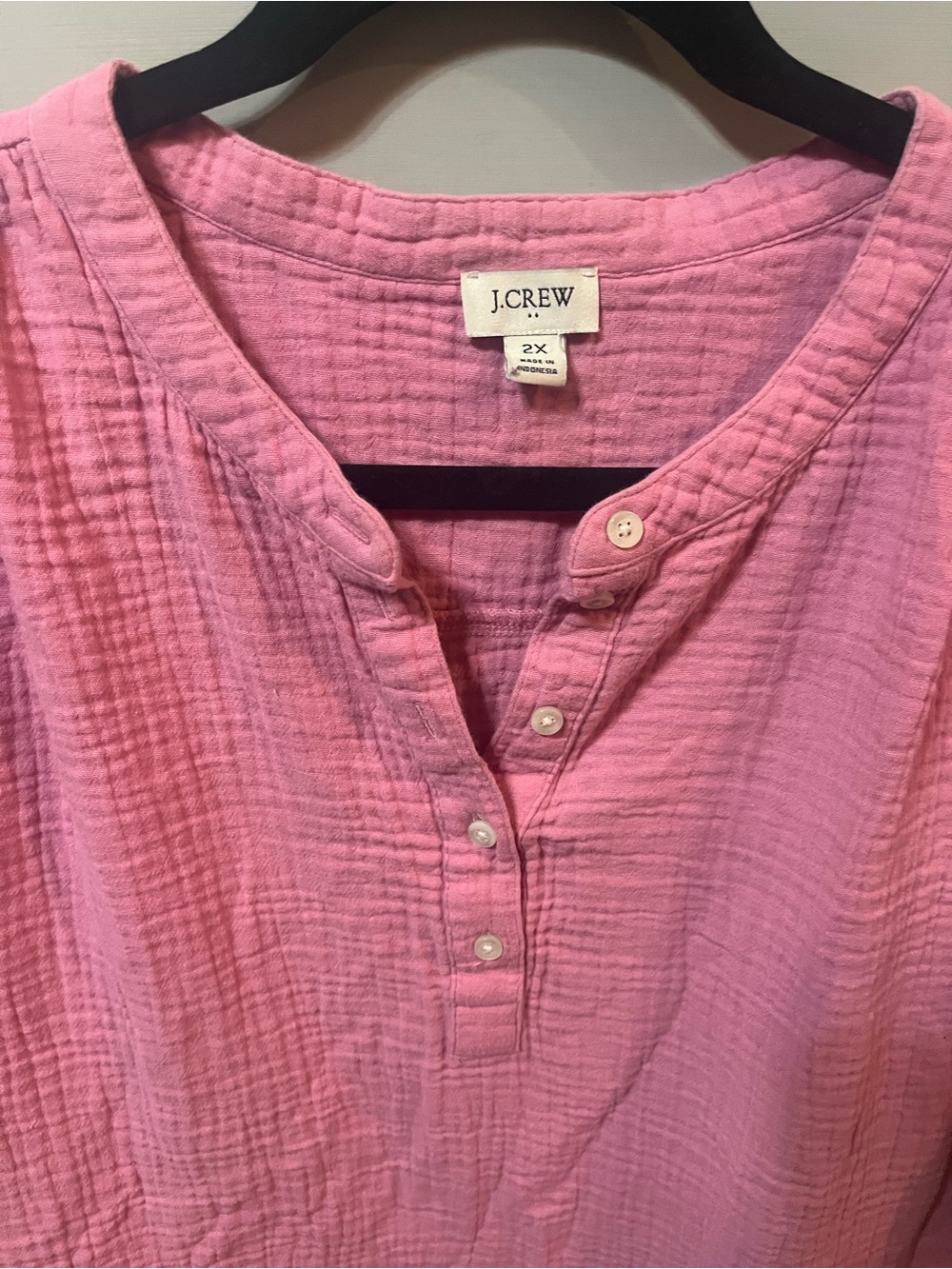 J. Crew Pink Cotton Gauze Henley Tunic Top- size 2X - Picture 2 of 6
